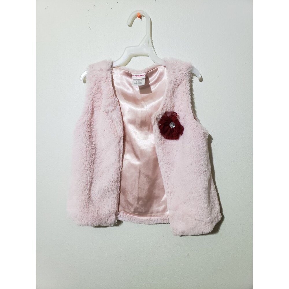 Nannette Kids girl's pink faux fur vest with flower, size 6